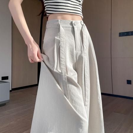 BY16273# 阔腿裤裙女夏季新款薄款裤子高腰垂感休闲裤裙白色有内衬 服裝批發女裝批發服飾貨源