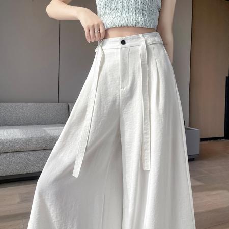 BY16273# 阔腿裤裙女夏季新款薄款裤子高腰垂感休闲裤裙白色有内衬 服裝批發女裝批發服飾貨源