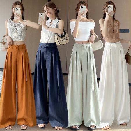 BY16274# 夏季新款阔腿裤裙女薄款裤子高腰时尚垂感休闲裤裙配腰带 服裝批發女裝批發服飾貨源