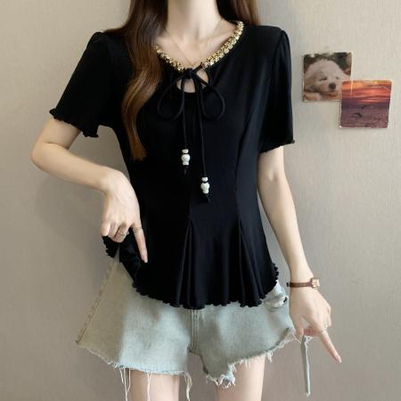 BY16298# 新款大码女装胖MM夏款时尚设计感小众百搭显瘦短袖上衣 服裝批發女裝批發服飾貨源