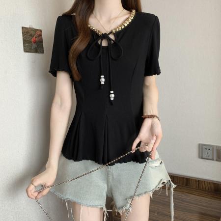 BY16298# 新款大码女装胖MM夏款时尚设计感小众百搭显瘦短袖上衣 服裝批發女裝批發服飾貨源