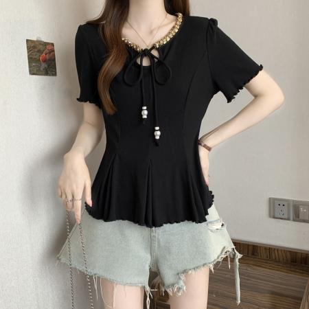 BY16298# 新款大码女装胖MM夏款时尚设计感小众百搭显瘦短袖上衣 服裝批發女裝批發服飾貨源