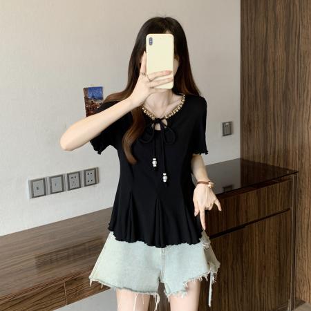 BY16298# 新款大码女装胖MM夏款时尚设计感小众百搭显瘦短袖上衣 服裝批發女裝批發服飾貨源