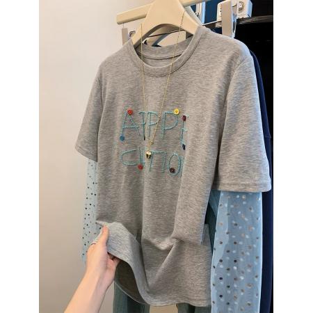 BY16300# 支纯棉特大码300斤网纱拼接长袖t恤女假两件防晒衫上衣 服裝批發女裝批發服飾貨源