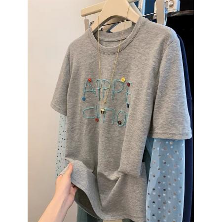 BY16300# 支纯棉特大码300斤网纱拼接长袖t恤女假两件防晒衫上衣 服裝批發女裝批發服飾貨源