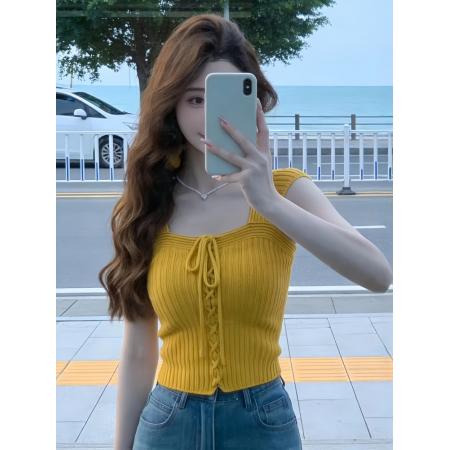 BY16308# 多巴胺辣妹穿搭无袖背心女夏季新款气质修身独特漂亮针织上衣 服裝批發女裝批發服飾貨源