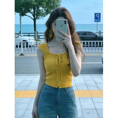 BY16308# 多巴胺辣妹穿搭无袖背心女夏季新款气质修身独特漂亮针织上衣 服裝批發女裝批發服飾貨源
