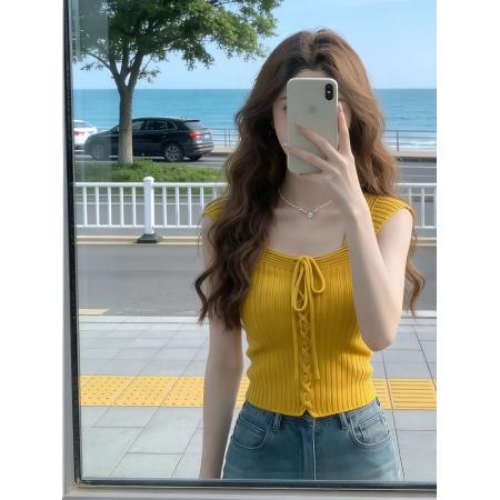 BY16308# 多巴胺辣妹穿搭无袖背心女夏季新款气质修身独特漂亮针织上衣 服裝批發女裝批發服飾貨源