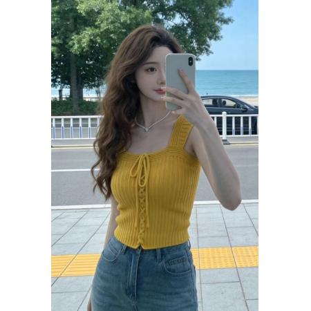 BY16308# 多巴胺辣妹穿搭无袖背心女夏季新款气质修身独特漂亮针织上衣 服裝批發女裝批發服飾貨源