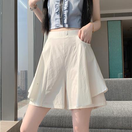 BY16309# 夏季新款后腰松紧垂感十足阔腿五分裤 服裝批發女裝批發服飾貨源