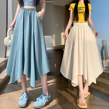 BY16310# 春夏新款高腰时尚不规则大摆长裙松紧腰A字半身裙 服裝批發女裝批發服飾貨源