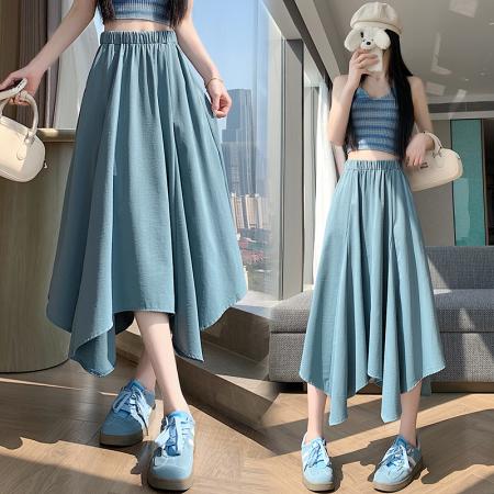 BY16310# 春夏新款高腰时尚不规则大摆长裙松紧腰A字半身裙 服裝批發女裝批發服飾貨源