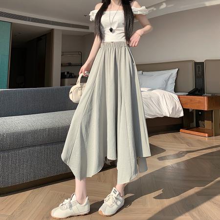 BY16310# 春夏新款高腰时尚不规则大摆长裙松紧腰A字半身裙 服裝批發女裝批發服飾貨源