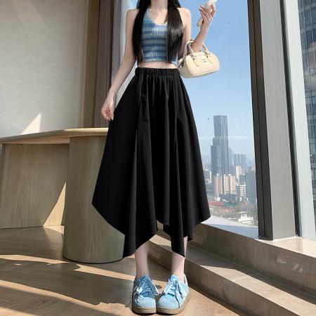 BY16310# 春夏新款高腰时尚不规则大摆长裙松紧腰A字半身裙 服裝批發女裝批發服飾貨源