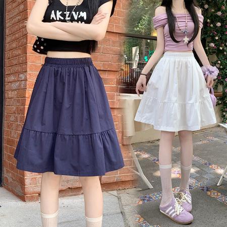 BY16311# 夏季新款学院风休闲设计百搭纯色半身裙 服裝批發女裝批發服飾貨源