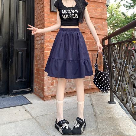 BY16311# 夏季新款学院风休闲设计百搭纯色半身裙 服裝批發女裝批發服飾貨源