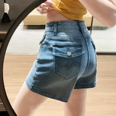 BY16322# 夏季新款个性刺绣设计感牛仔短裤女百搭显瘦a字弹力热裤 服裝批發女裝批發服飾貨源