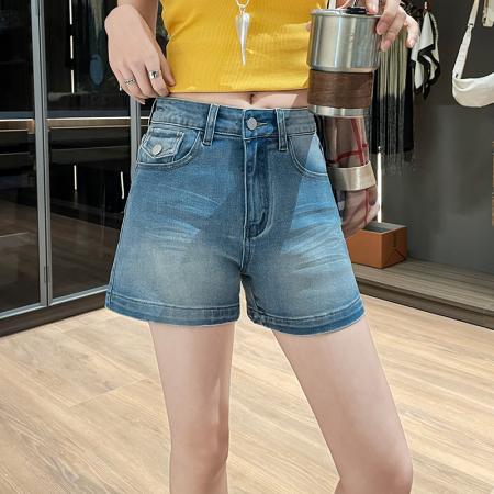 BY16322# 夏季新款个性刺绣设计感牛仔短裤女百搭显瘦a字弹力热裤 服裝批發女裝批發服飾貨源