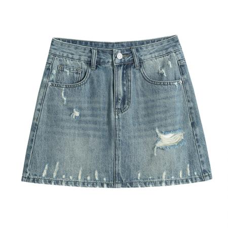 BY16324# 复古风格牛仔短裙女夏季薄款新款宽松显瘦气质韩版破洞短裤子 服裝批發女裝批發服飾貨源