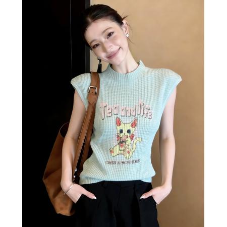 BY16326# 韩系显瘦外穿气质背心女夏季新款设计感卡通印花百搭无袖针织 服裝批發女裝批發服飾貨源