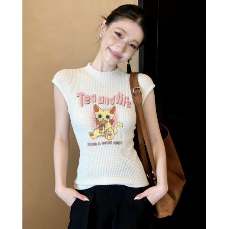 BY16326# 韩系显瘦外穿气质背心女夏季新款设计感卡通印花百搭无袖针织 服裝批發女裝批發服飾貨源