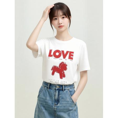 BY16331# MC短袖T恤春新品马年系列烫钻印花竹节棉质圆领 服裝批發女裝批發服飾貨源