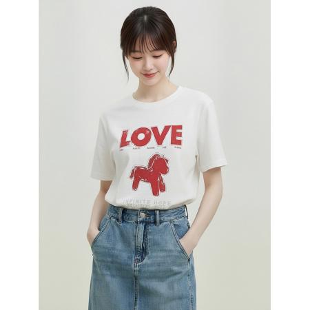 BY16331# MC短袖T恤春新品马年系列烫钻印花竹节棉质圆领 服裝批發女裝批發服飾貨源