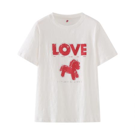 BY16331# MC短袖T恤春新品马年系列烫钻印花竹节棉质圆领 服裝批發女裝批發服飾貨源