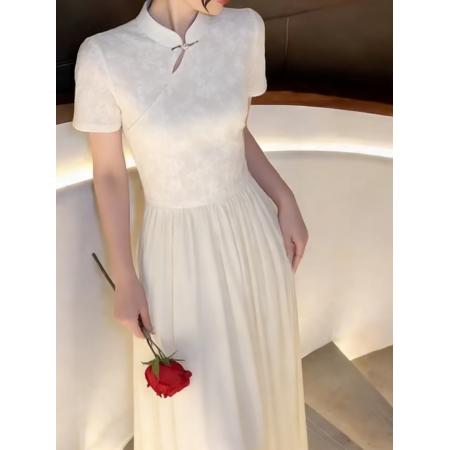 BY16332# 连衣裙夏女新款中式提花高级设计感小众中长款女装裙 服裝批發女裝批發服飾貨源