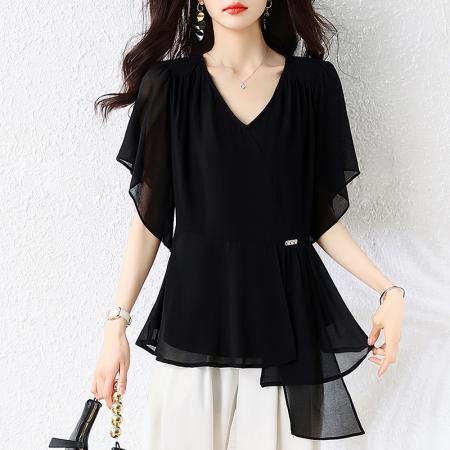 BY16339# 夏季大码女装雪纺衫时尚休闲胖妹妹显瘦宽松百搭上衣女 服裝批發女裝批發服飾貨源