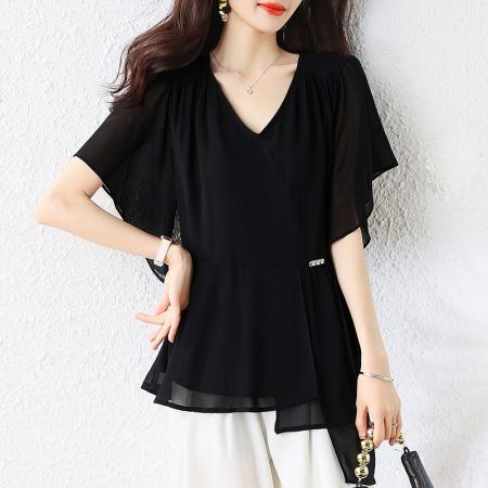 BY16339# 夏季大码女装雪纺衫时尚休闲胖妹妹显瘦宽松百搭上衣女 服裝批發女裝批發服飾貨源