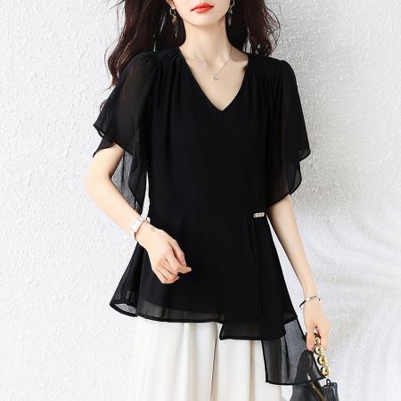 BY16339# 夏季大码女装雪纺衫时尚休闲胖妹妹显瘦宽松百搭上衣女 服裝批發女裝批發服飾貨源