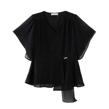 BY16339# 夏季大码女装雪纺衫时尚休闲胖妹妹显瘦宽松百搭上衣女 服裝批發女裝批發服飾貨源