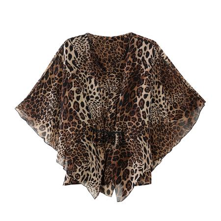 BY16340# 夏季新款大码女装时候气质V领豹纹蝙蝠衫上衣宽松雪纺衫 服裝批發女裝批發服飾貨源