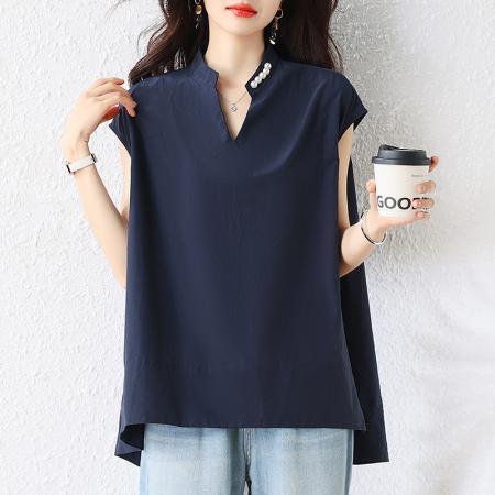 BY16342# 大码女装夏季新款棉质T恤衫洋气钉珠休闲衬衫上衣女 服裝批發女裝批發服飾貨源