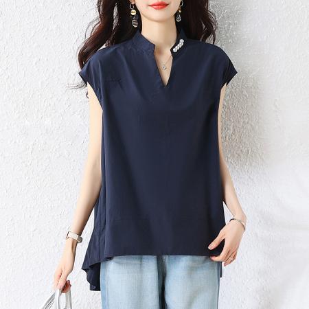 BY16342# 大码女装夏季新款棉质T恤衫洋气钉珠休闲衬衫上衣女 服裝批發女裝批發服飾貨源