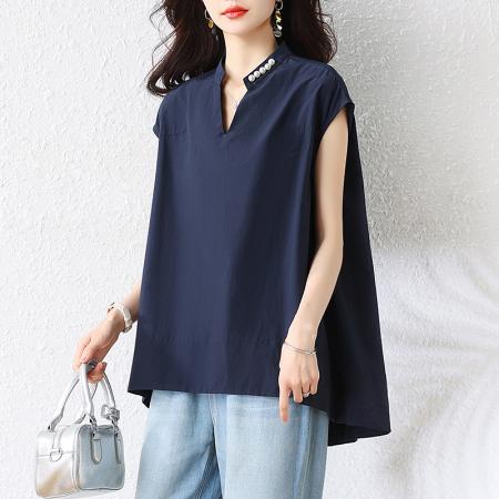 BY16342# 大码女装夏季新款棉质T恤衫洋气钉珠休闲衬衫上衣女 服裝批發女裝批發服飾貨源