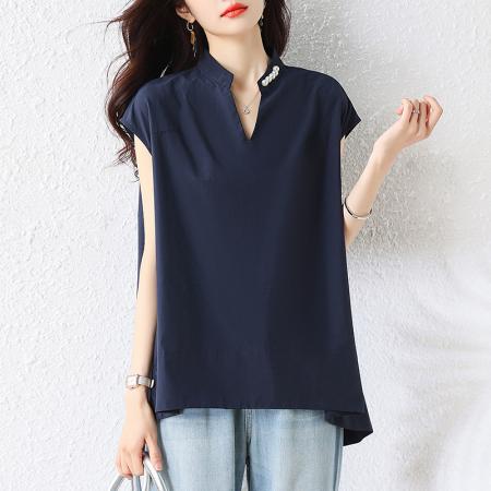 BY16342# 大码女装夏季新款棉质T恤衫洋气钉珠休闲衬衫上衣女 服裝批發女裝批發服飾貨源