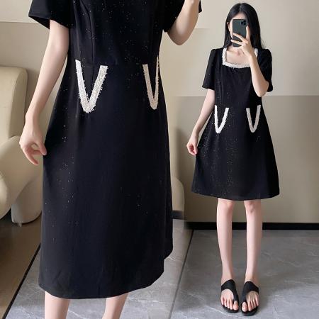 BY16356# 大码女装夏季新款轻奢高级感时尚减龄梨形身材胖mm连衣裙 服裝批發女裝批發服飾貨源