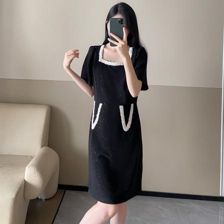 BY16356# 大码女装夏季新款轻奢高级感时尚减龄梨形身材胖mm连衣裙 服裝批發女裝批發服飾貨源