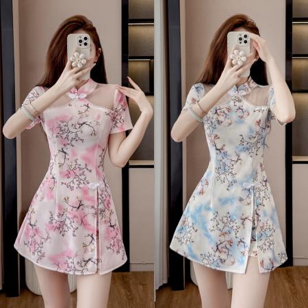 BY16357# 弹力改良旗袍新款温柔年轻款气质高端少女小个子套装 服裝批發女裝批發服飾貨源