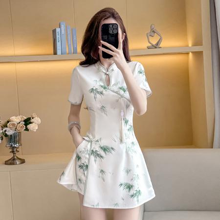 BY16358# 弹力时尚改良旗袍新款温柔年轻款气质高端少女小个子套装 服裝批發女裝批發服飾貨源