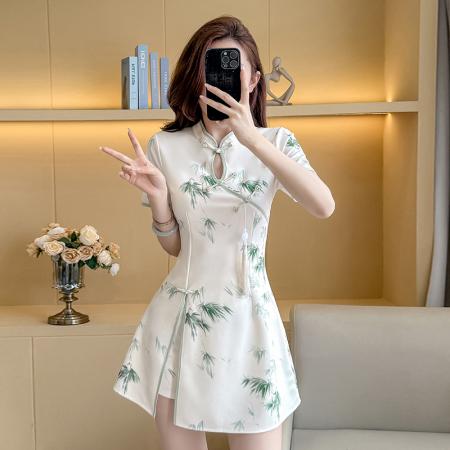 BY16358# 弹力时尚改良旗袍新款温柔年轻款气质高端少女小个子套装 服裝批發女裝批發服飾貨源