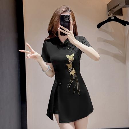 BY16360# 夏季新款新中式绣花改良旗袍收腰显瘦性感时尚套装两件套 服裝批發女裝批發服飾貨源