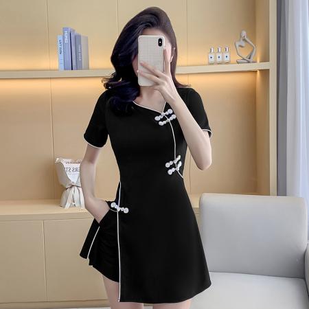 BY16361# 春夏季新款新中式旗袍连衣裙上衣短裤两件套套装女 服裝批發女裝批發服飾貨源