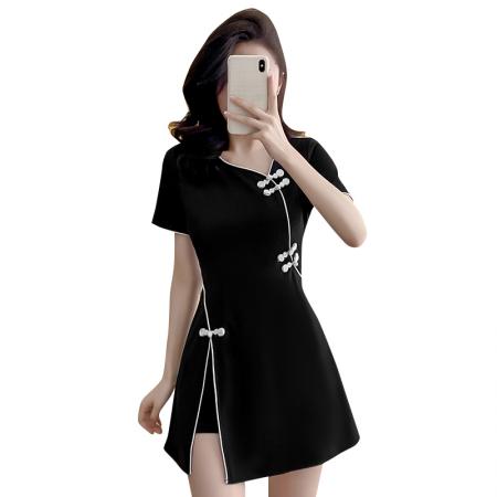 BY16361# 春夏季新款新中式旗袍连衣裙上衣短裤两件套套装女 服裝批發女裝批發服飾貨源