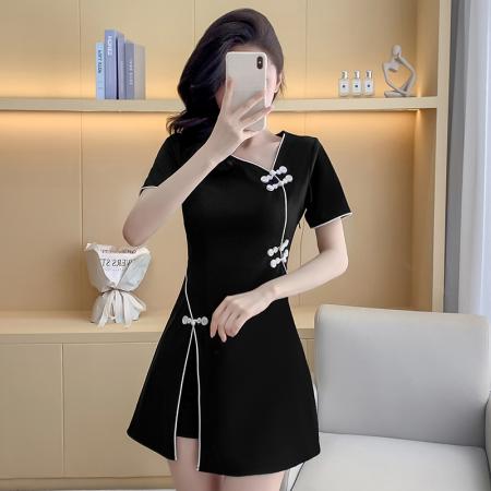 BY16361# 春夏季新款新中式旗袍连衣裙上衣短裤两件套套装女 服裝批發女裝批發服飾貨源