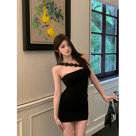 BY16373# 名媛一字肩抹胸连衣裙女独特别致修身显瘦包臀裙 服裝批發女裝批發服飾貨源