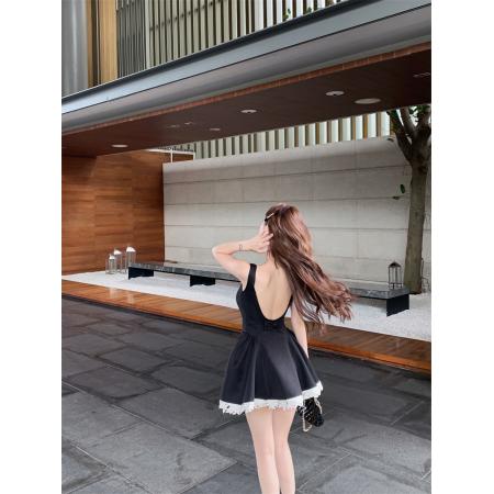 BY16380# 黑色吊带连衣裙高级感气质小黑裙修身露背性感裙子 服裝批發女裝批發服飾貨源