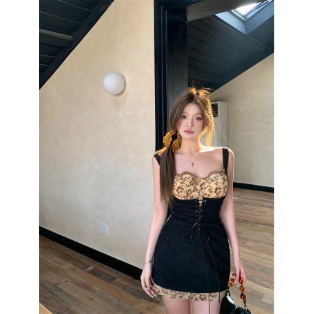 BY16382# 法式连衣裙蕾丝拼接吊带裙设计感裙子 服裝批發女裝批發服飾貨源